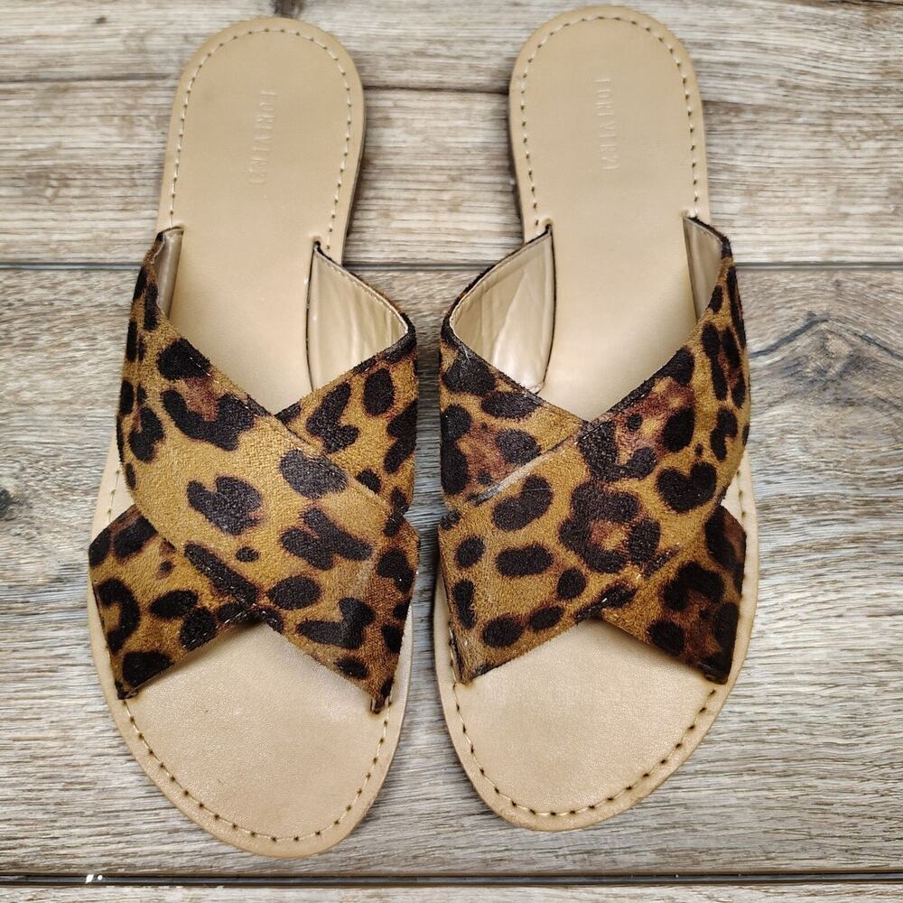 Forever 21 Leopard Slide Sandals Flat Cheetah Animal Slide Size 7 - Picture 6 of 9